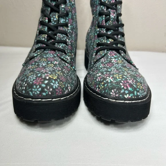 Sincerely Jules Harley Chunky Floral Lace-Up Canvas Combat Chic Boot 7.5 - Picture 5 of 16